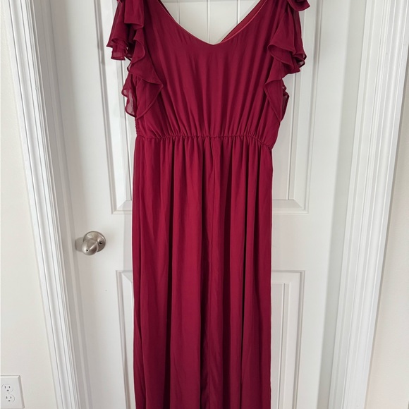 Formal Floor-Length Burgundy Bridesmaids Dress Chiffon Bow Shoulder Detail 3XL - Picture 4 of 4